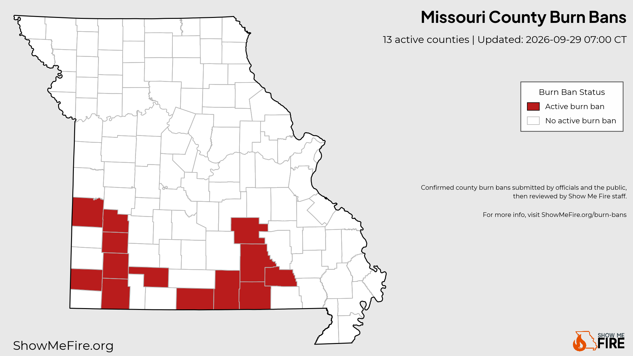 Missouri county burn ban map